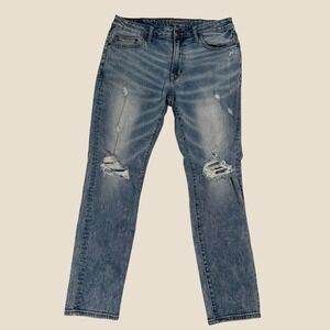 American Eagle Light Wash Distressed Ripped Jeans Tumblr Soft Grunge Mens 33